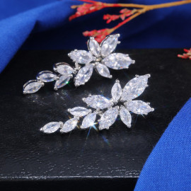 Arihant Silver Plated American Diamond Studded Floral Themed  Drop Earrings