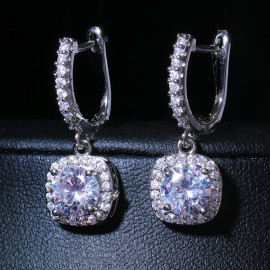 Arihant Silver Plated American Diamond Studded Rectangular Crushed Ice Cut Drop Earrings