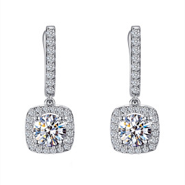 Arihant Silver Plated American Diamond Studded Rectangular Crushed Ice Cut Drop Earrings