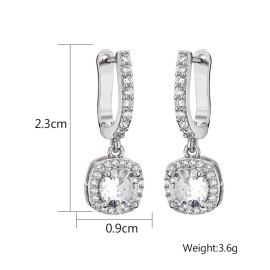 Arihant Silver Plated American Diamond Studded Rectangular Crushed Ice Cut Drop Earrings