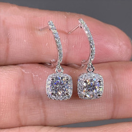 Arihant Silver Plated American Diamond Studded Rectangular Crushed Ice Cut Drop Earrings