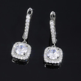 Arihant Silver Plated American Diamond Studded Rectangular Crushed Ice Cut Drop Earrings