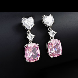 Arihant Silver Plated AD Studded Silver Heart inspired Pink Crushed Ice Cut Drop Earrings