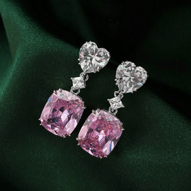 Arihant Silver Plated AD Studded Silver Heart inspired Pink Crushed Ice Cut Drop Earrings