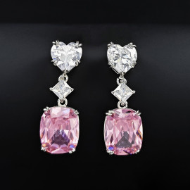 Arihant Silver Plated AD Studded Silver Heart inspired Pink Crushed Ice Cut Drop Earrings