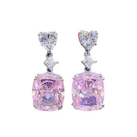 Arihant Silver Plated AD Studded Silver Heart inspired Pink Crushed Ice Cut Drop Earrings