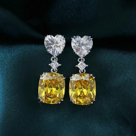 Arihant Silver Plated AD Studded Silver Heart inspired Yellow Crushed Ice Cut Drop Earrings