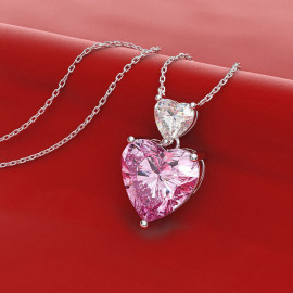 Arihant Silver Plated American Diamond Studded Pink Heart Shape Pendant