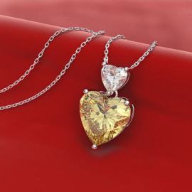 Arihant Silver Plated American Diamond Studded Yellow Heart Shape Pendant