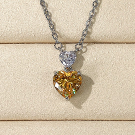 Arihant Silver Plated American Diamond Studded Yellow Heart Shape Pendant