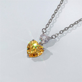 Arihant Silver Plated American Diamond Studded Yellow Heart Shape Pendant