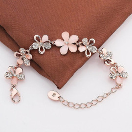 Arihant Rose Plated American Diamond Single Strand Floral Bracelet 3020