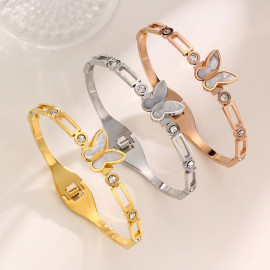 Arihant Stainless Steel Gold, Rose Gold and Silver Butterfly inspired Mother Of Pearls Contemporary Bracelet