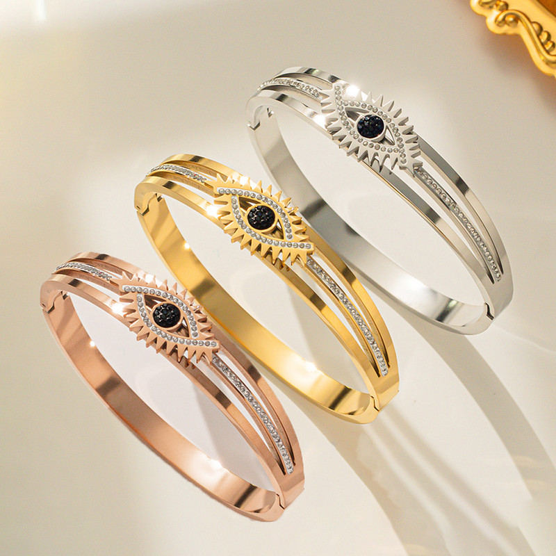 Arihant Stainless Steel Gold, Rose Gold and Silver American Diamond Studded Evil Eye Bracelet