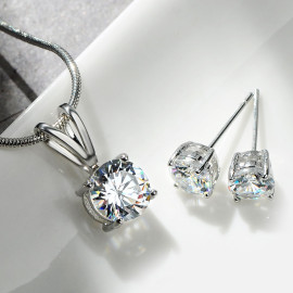 Platinum Plated White Crystal Jewellery Set 4018