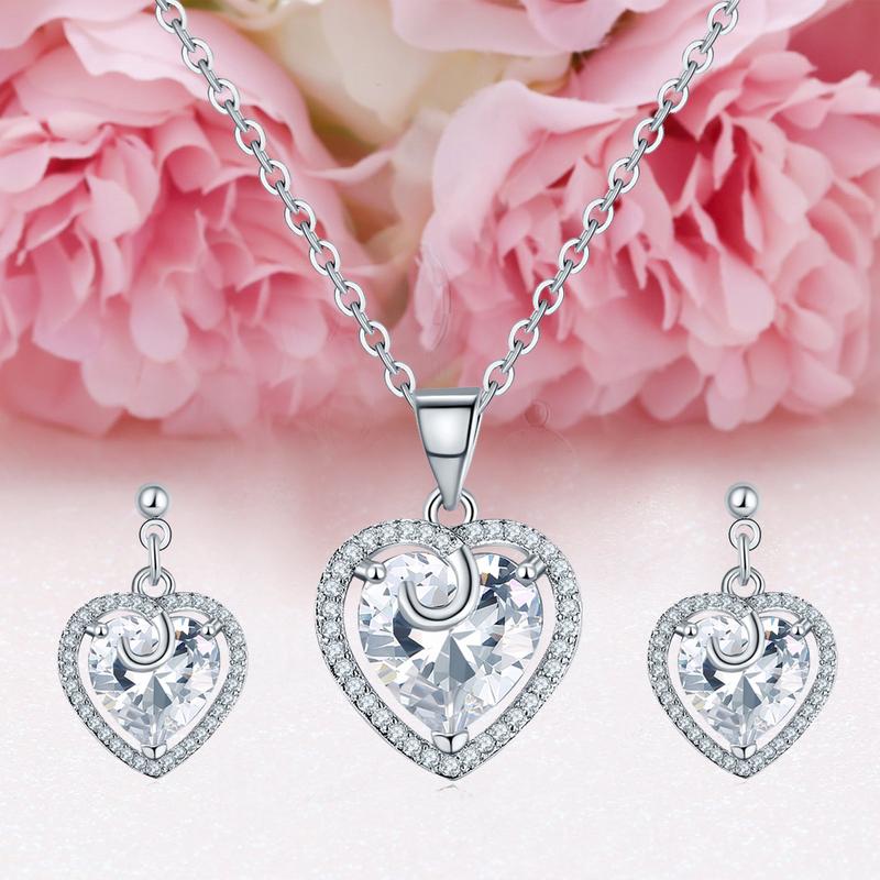 Platinum Plated American Diamond Hearts Jewellery Set 4075