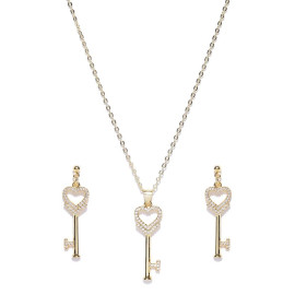 Gold Plated Hearts Golden Key Shaped Jewellery Set 4076 4076