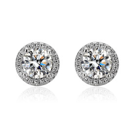 Arihant Silver Plated American Diamond Studded Beautiful Circular Solitaire Stud Earrings