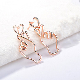 Arihant Rose Gold Plated Finger Heart Style Korean Stud Earrings