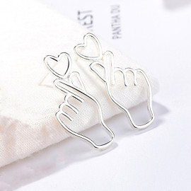 Arihant Silver Plated Finger Heart Style Korean Stud Earrings