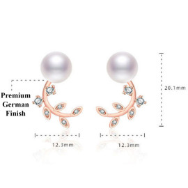 Arihant Rose Gold Plated American Diamond Studded Pearl Leaf Korean Stud Earrings