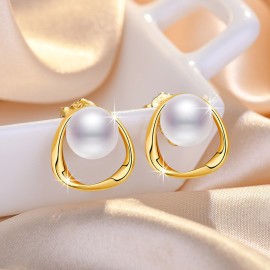 Arihant Gold Plated Triangle Shaped Pearl Studded Korean Stud Earrings