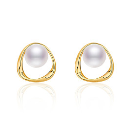 Arihant Gold Plated Triangle Shaped Pearl Studded Korean Stud Earrings