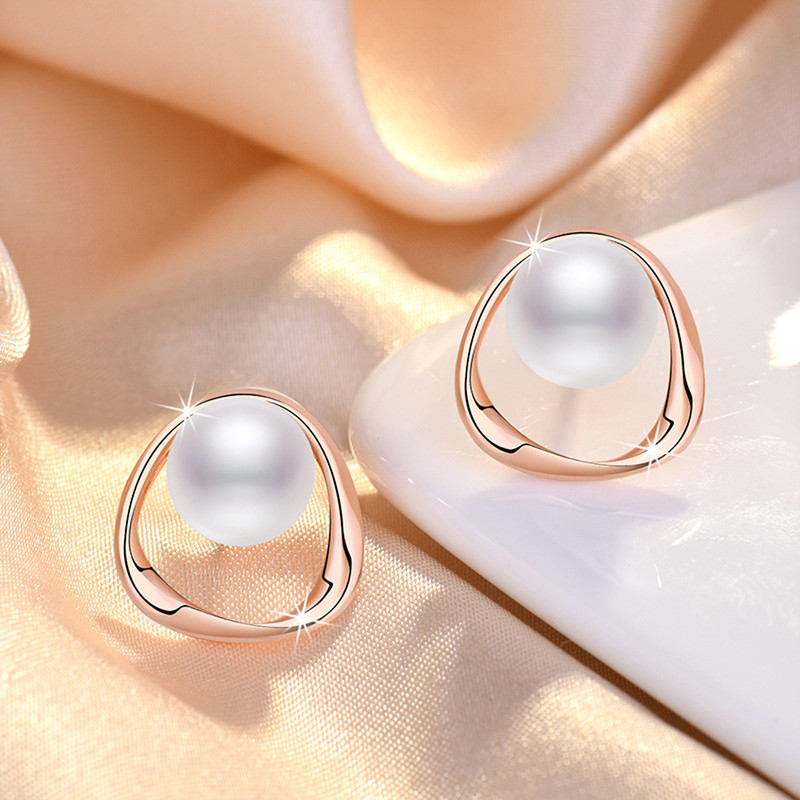 Arihant Rose Gold Plated Triangle Shaped Pearl Studded Korean Stud Earrings