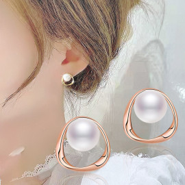 Arihant Rose Gold Plated Triangle Shaped Pearl Studded Korean Stud Earrings