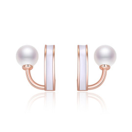 Arihant Rose Gold Plated Freshwater Pearl Studded Retro Stud Earrings