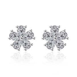 Arihant Silver Plated American Diamond Studded Floral Korean Stud Earrings