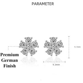 Arihant Silver Plated American Diamond Studded Floral Korean Stud Earrings