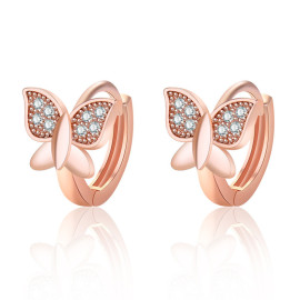 Arihant Rose Gold Plated American Diamond Studded Butterfly Shape Korean Hoop Earrings