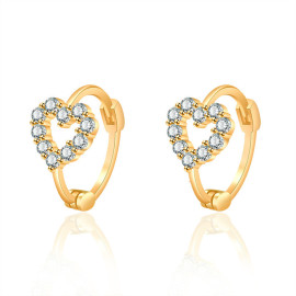 Arihant Gold Plated American Diamond Studded Heart Shape Hoop Earrings