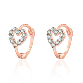 Arihant Rose Gold Plated American Diamond Studded Heart Shape Hoop Earrings