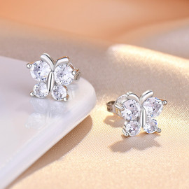 Arihant Silver Plated American Diamond Studded Butterfly Shape Korean Hoop Earrings