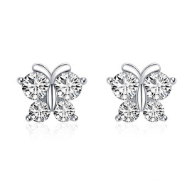 Arihant Silver Plated American Diamond Studded Butterfly Shape Korean Hoop Earrings