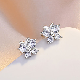 Arihant Silver Plated American Diamond Studded Butterfly Shape Korean Hoop Earrings