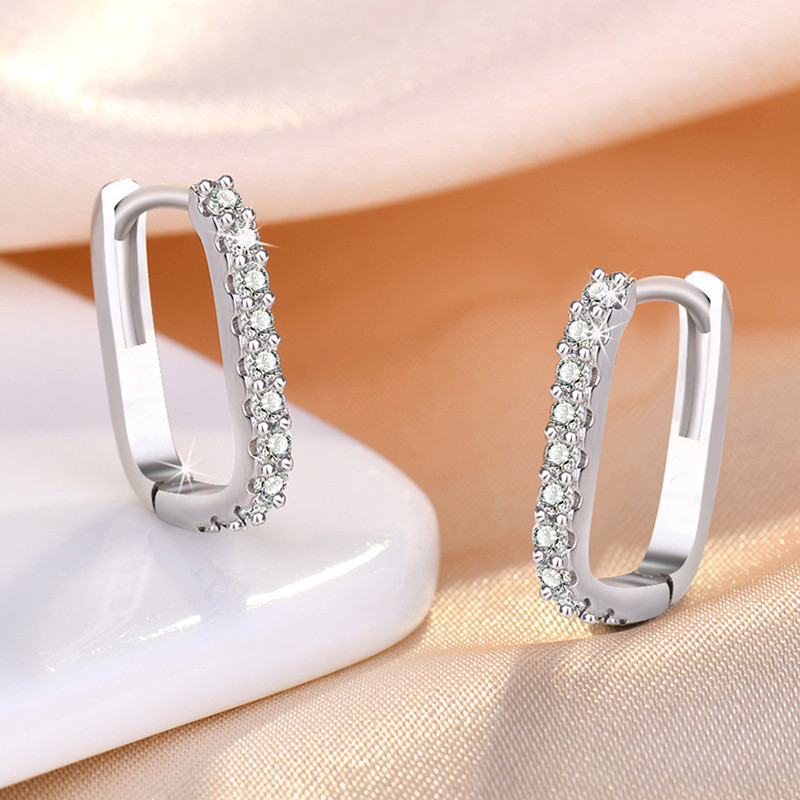 Arihant Silver Plated American Diamond Studded Geometrical Korean Hoop Earrings