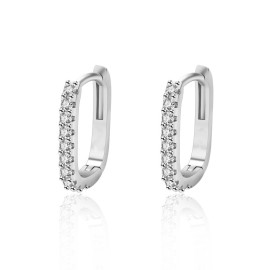 Arihant Silver Plated American Diamond Studded Geometrical Korean Hoop Earrings