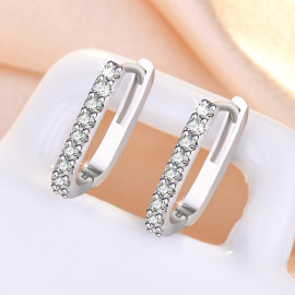 Arihant Silver Plated American Diamond Studded Geometrical Korean Hoop Earrings