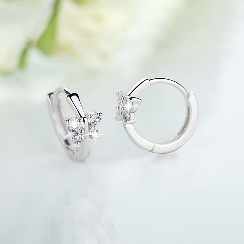 Arihant Silver Plated American Diamond Studded Butterfly Shape Korean Hoop Earrings