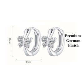 Arihant Silver Plated American Diamond Studded Butterfly Shape Korean Hoop Earrings