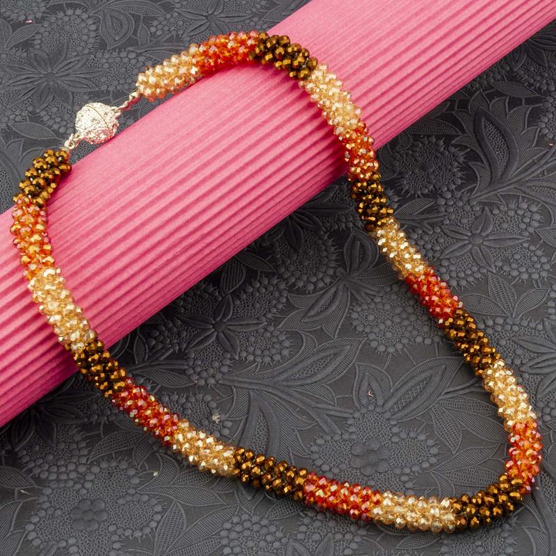 Arihant Peach Coloured And Brown Silver Plated Beaded Handcrafted Necklace 8033