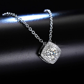 Arihant Silver Plated Crystal Studded Square Shape Anti Tarnish Solitaire Pendant