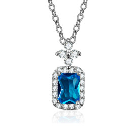 Arihant Silver Plated Crystal Studded Geometrical Blue Stone Anti Tarnish Solitaire Pendant