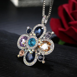 Arihant Multicolor Rhodium Plated CZ Stone Studded Pendant with Chain 2072
