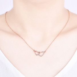 Arihant Rose Gold Plated American Diamond Studded Dual Heart Contemporary Korean Pendant