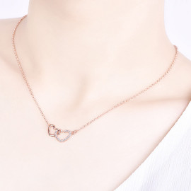 Arihant Rose Gold Plated American Diamond Studded Dual Heart Contemporary Korean Pendant