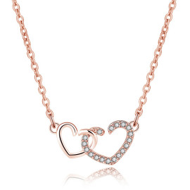 Arihant Rose Gold Plated American Diamond Studded Dual Heart Contemporary Korean Pendant